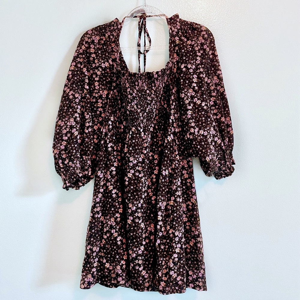 Free People | Black Floral Open Back Dress Size Large